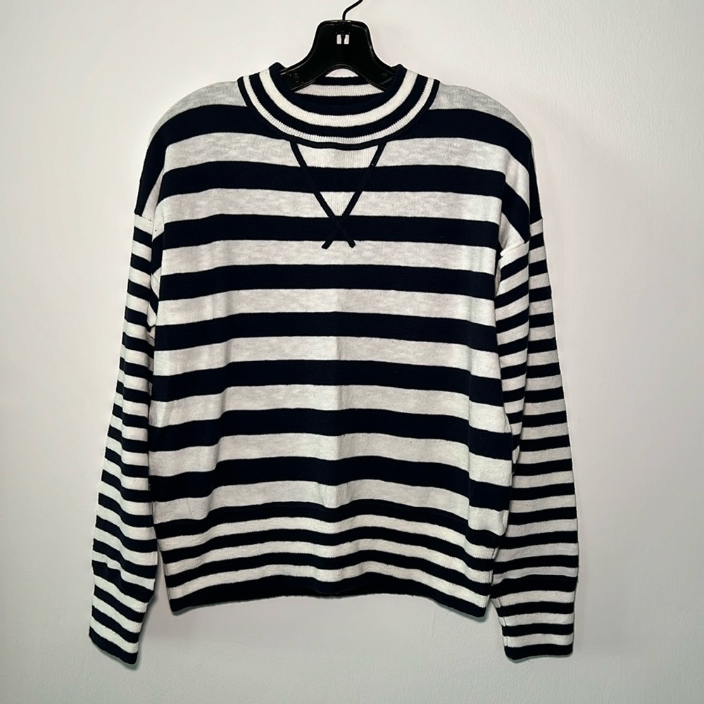 NWT Madewell Navy and White Striped Crewneck Sweater Size Medium